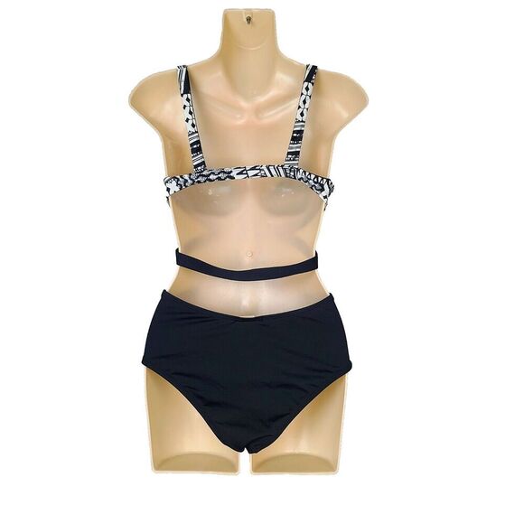 L Space Venice‎ One Piece Swimsuit 8 Black White Cut-Out V-Neck Strappy - Picture 5 of 8